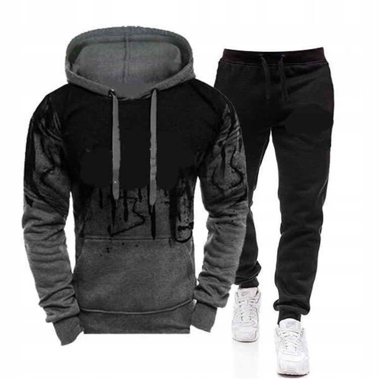 Komplet dresowy męski spodnie bluza sportowy z kapturem szaro-czarna xxxl