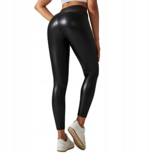 Legginsy modne wysoki stan modelujące ekoskóra elastyczne pushup czarne s - miniatura 3