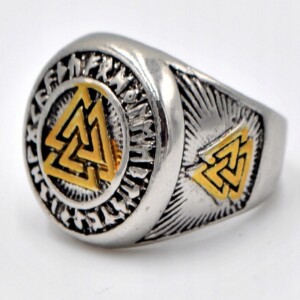 Pierścień sygnet valknut wiking nordycki runy 502 - miniatura 2