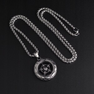 Naszyjnik srebrny stal gwiazda kwiat runa 370 - miniatura 3