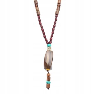 Naszyjnik drewniany nepal buddyjski mala amulet koraliki ręcznie wykonany - miniatura 3