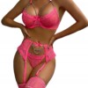 Piękny komplet bielizny damskiej stanik stringi pasy łańcuszki różowy l - miniatura 1