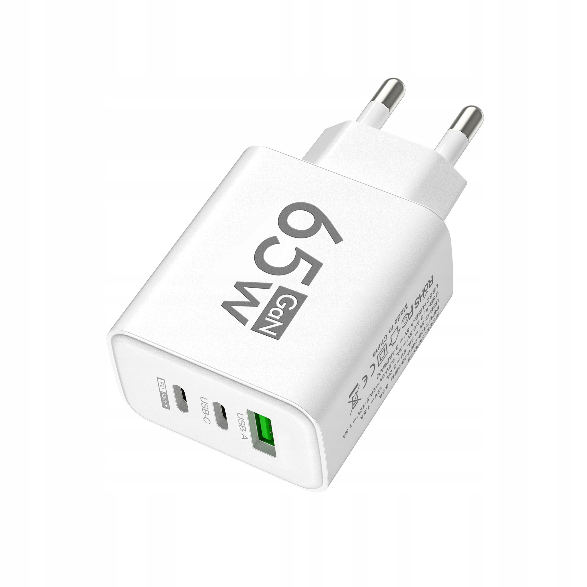 Ładowarka sieciowa gan 65w telefonu tableta 1xusb-a qc3.0, 2xusb-c pd33w - obrazek 2