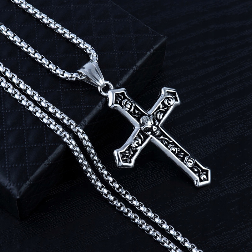 Naszyjnik srebrny łańcuch stal krzyżyk czaszka 363 - obrazek 4