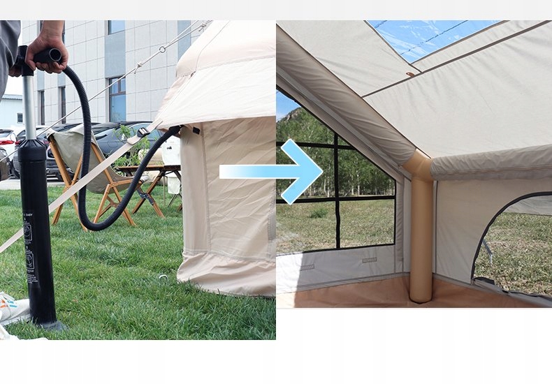 Duży namiot kempingowy pompowany 4 osobowy dmuchany pompka 6.4m2 320x200cm - zdjęcie 15