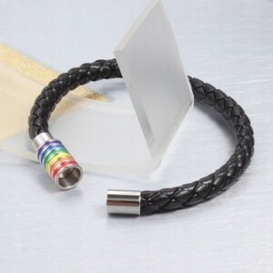 Bransoletka opaska tęczowa tęcza lgbt skórzana czarna unisex - miniatura 6