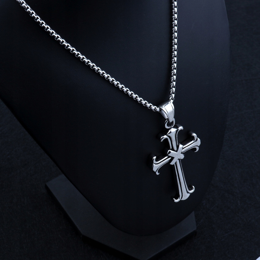 Naszyjnik srebrny stal łańcuszek krzyżyk x 319 - zdjęcie 6