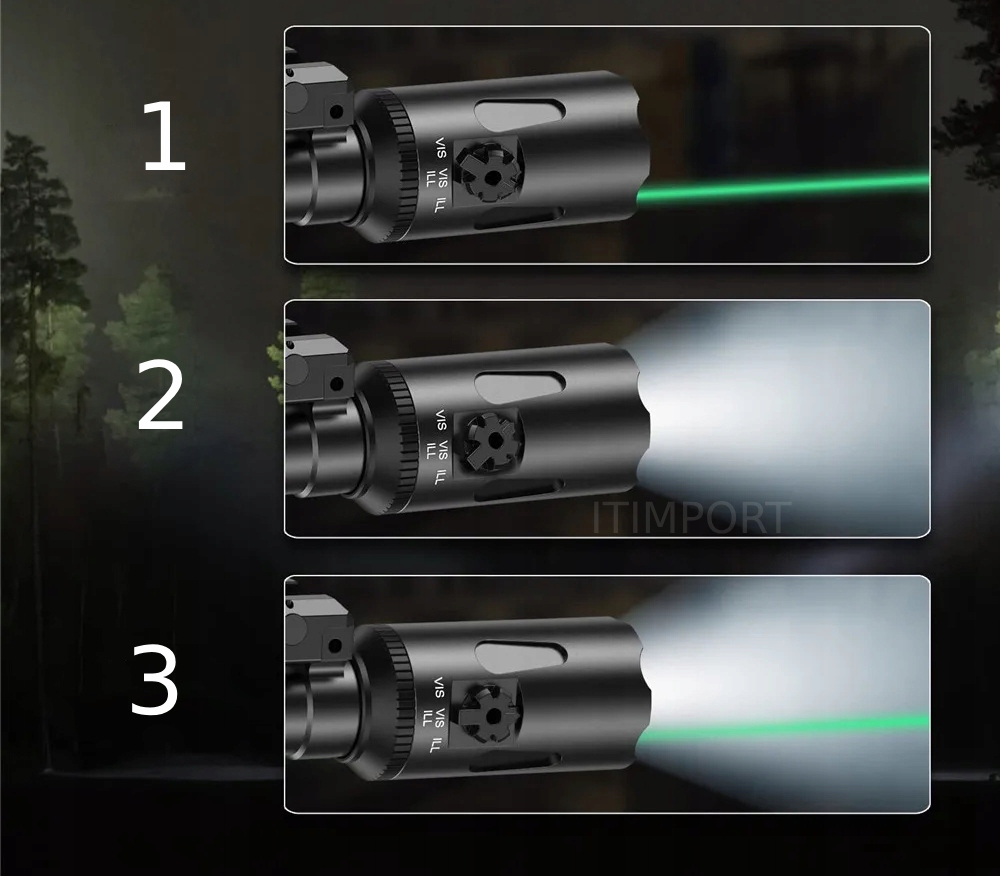 Celownik laser zielony i latarka 2w1 picatinny mlok ar15 asg 1000lm 16850 - obrazek 5