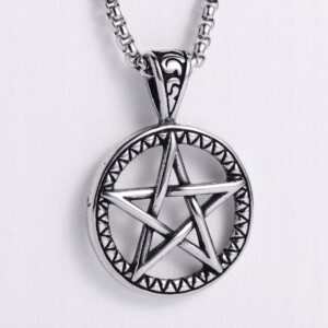 Naszyjnik srebrny stal łańcuszek pentagram 311 - miniatura 3