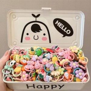 Zestaw gumek do włosów z torbą 200 sztuk mix kolorów wzorów frotki dzieci - miniatura 6