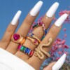Zestaw złotych pierścionków retro punk vintage 5 sztuk wąż serce multicolor - miniatura 6