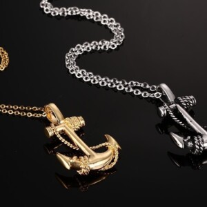 Naszyjnik stal marynarz kotwica rybak złoty 386 - miniatura 5