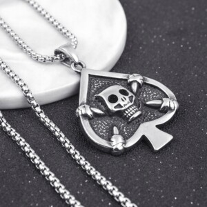 Naszyjnik srebrny łańcuszek pik czaszka karty 353 - miniatura 6