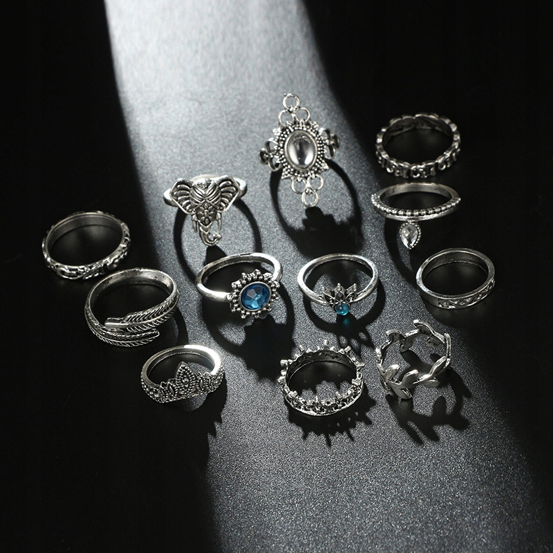 Srebrny zestaw pierścionków retro punk boho 72 - obrazek 10