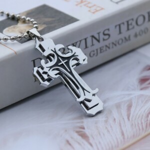 Naszyjnik wisiorek stal kajdan krzyżyk srebrny 391 - miniatura 4