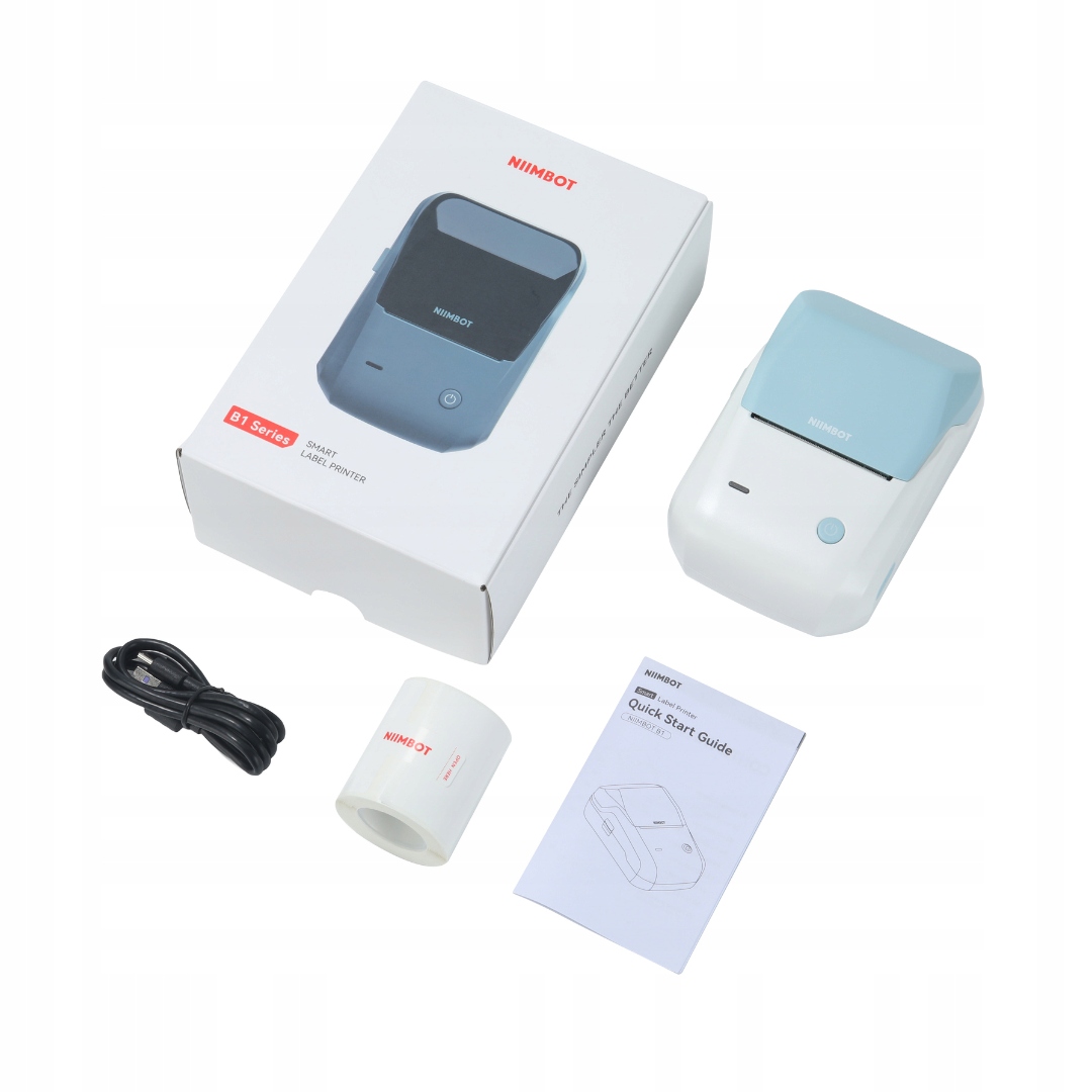 Niimbot b1 drukarka termiczna naklejki bluetooth biało niebieska nowa +rolk