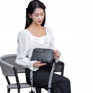 Torebka damska listonoszka czarna eko skóra zestaw 2szt chevron - miniatura 6