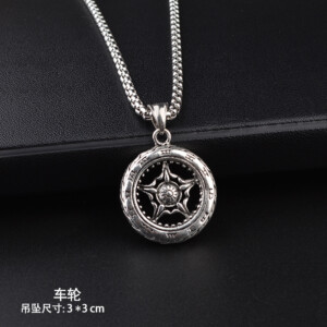 Naszyjnik srebrny stal gwiazda kwiat runa 370 - miniatura 6