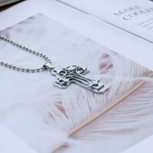 Naszyjnik wisiorek stal kajdan krzyżyk srebrny 391 - miniatura 5