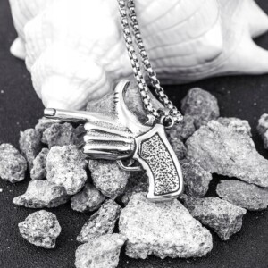 Naszyjnik srebrny łańcuszek broń ręka rewolwer 355 - miniatura 6