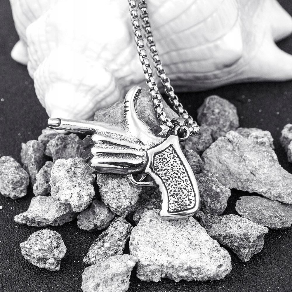 Naszyjnik srebrny łańcuszek broń ręka rewolwer 355 - obrazek 6