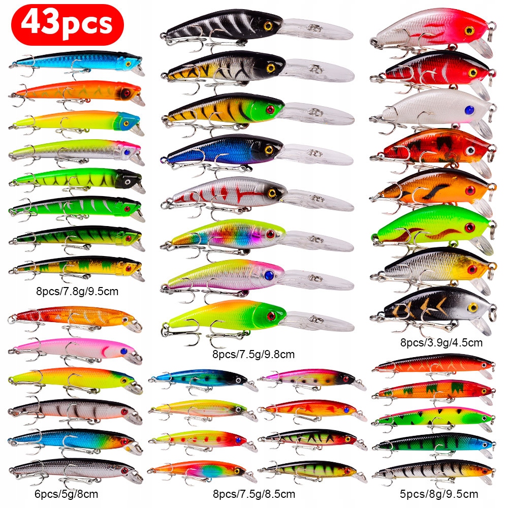 Zestaw woblerów na szczupaka sandacz okoń przynęty 43szt 4-8g 4.5-10cm - obrazek 12