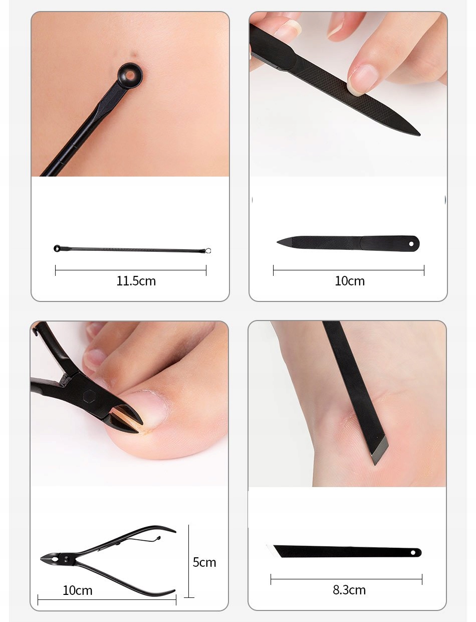 Zestaw do manicure pedicure twarzy podróżny 18 szt xxl czarny cążki etui - zdjęcie 13