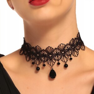 Choker na szyje koronkowy gotycki haft czarny naszyjnik gothic ch11