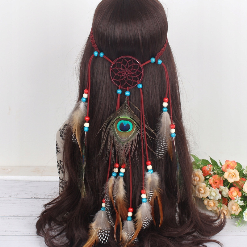 Pióropusz opaska do włosów paw łapacz snów a7 - obrazek 5