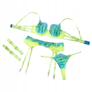 Seksowny komplet bielizny damskiej sexy pasy stringi koronkowy zielony l - miniatura 6