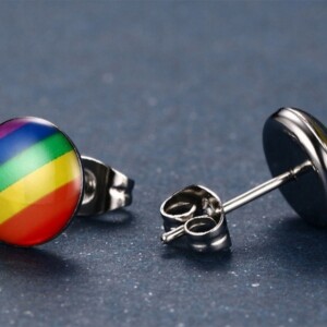 Kolczyki do ucha tęczowe tęcza lgbt okrągłe stalowe 10mm - miniatura 4