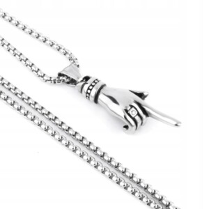 Naszyjnik srebrny stal łańcuszek dłoń palec 374 - miniatura 2