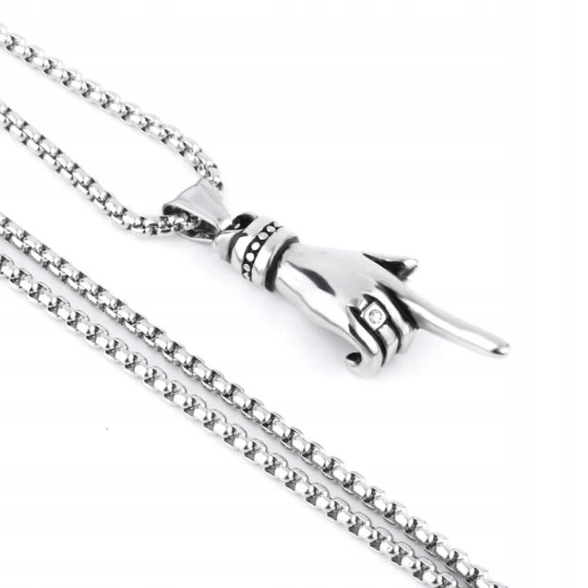 Naszyjnik srebrny stal łańcuszek dłoń palec 374 - obrazek 2