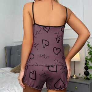 Piżama damska prezent na walentynki dla niej fioletowa serca dwuczęściowa s - miniatura 4