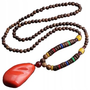 Naszyjnik drewniany nepal buddyjski mala amulet koralik handmade tybetański