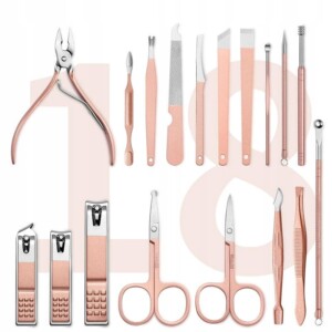 Zestaw do manicure pedicure do twarzy turystyczny 18 elementów różowy etui - miniatura 3