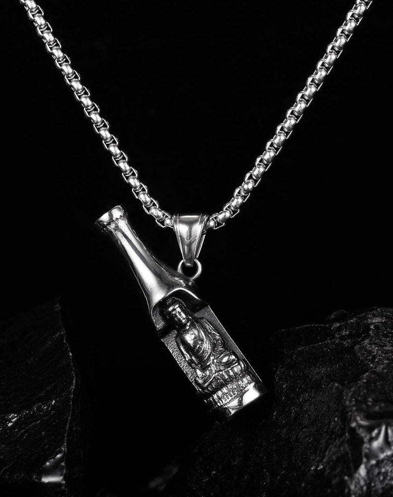 Naszyjnik srebrny otwieracz piwo budda butelka 354 - obrazek 5