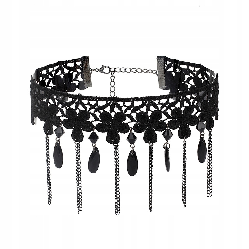 Choker koronkowy haft czarny naszyjnik gothic ch08