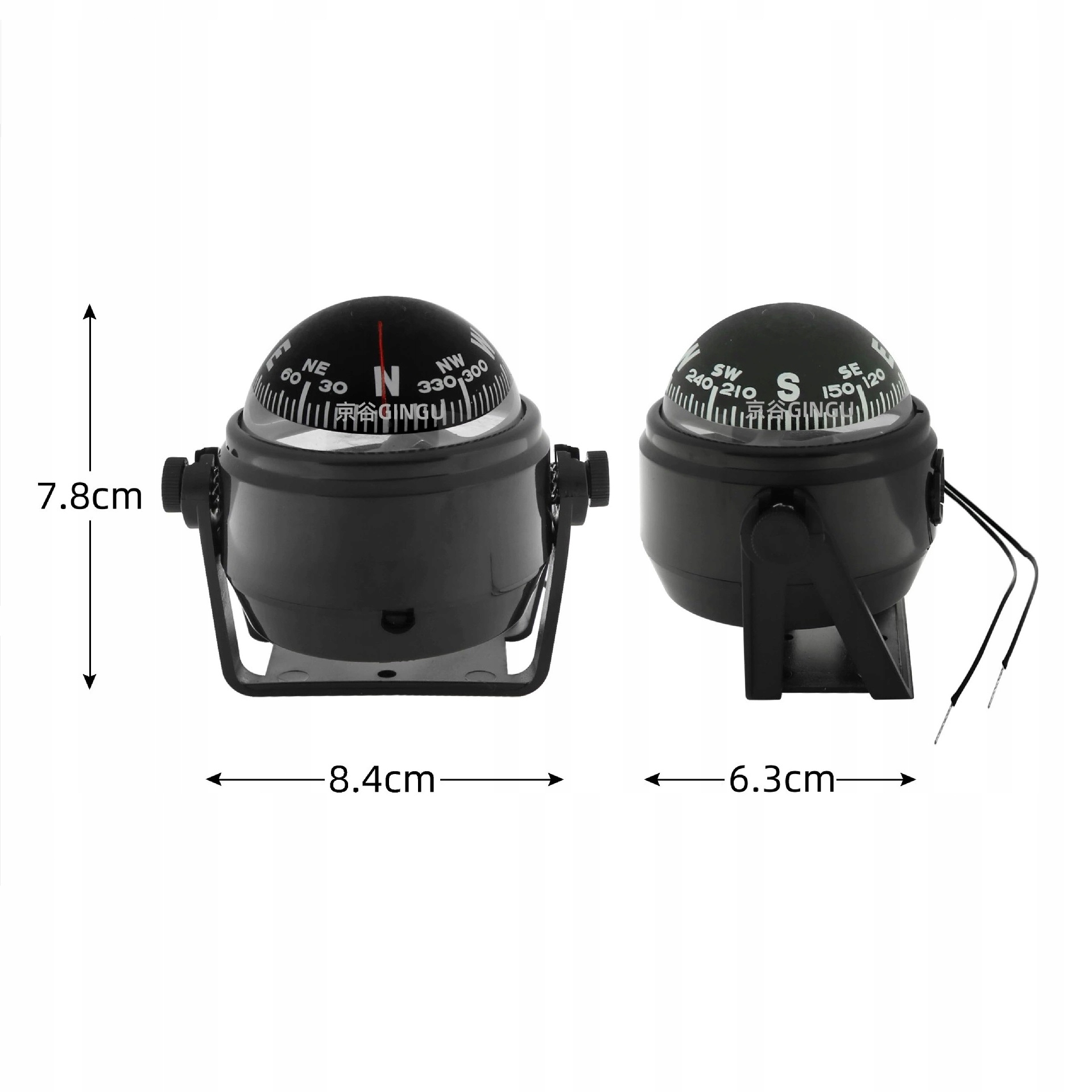 Busola kompas nawigacja morska obrotowy światło led do żaglówki czarna - obrazek 2