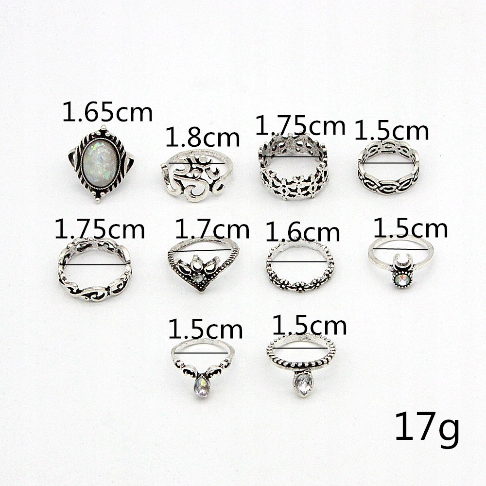 Srebrny zestaw pierścionków retro punk boho 15 - obrazek 7