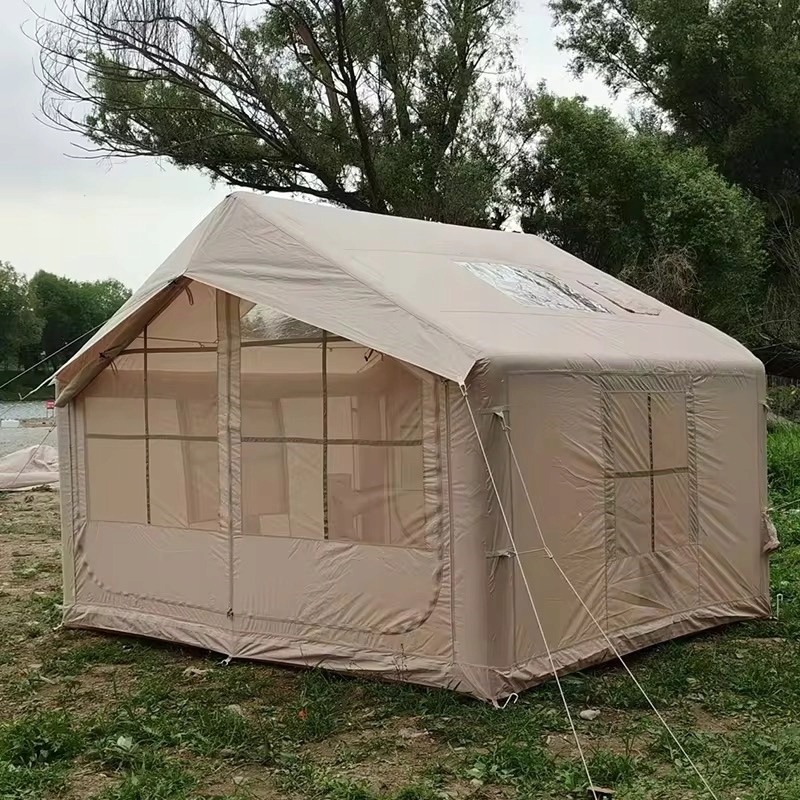 Duży namiot kempingowy pompowany 5 osobowy dmuchany pompka 8m2 320x250cm - zdjęcie 4