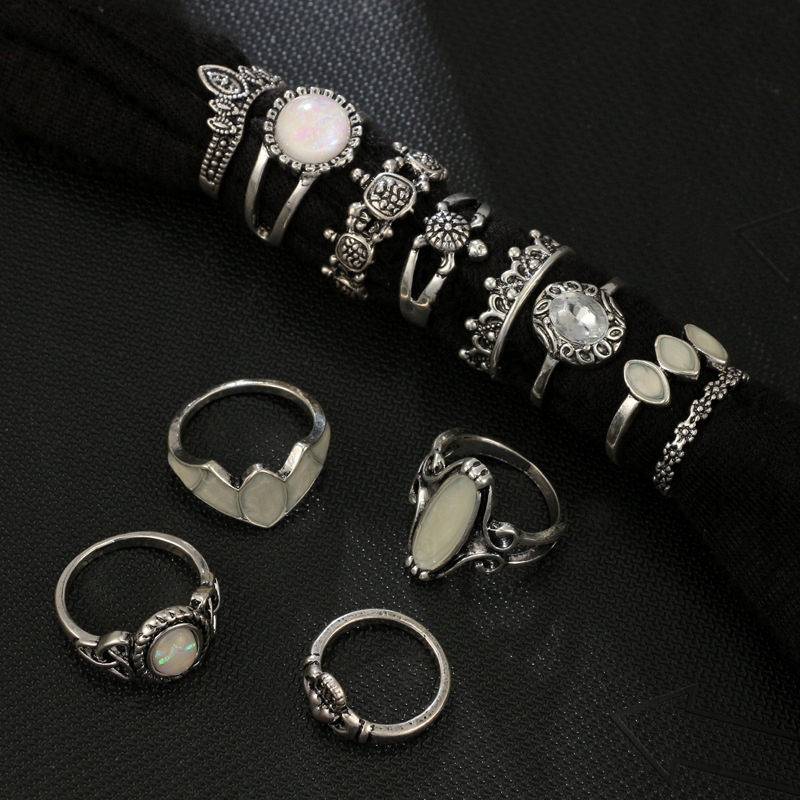 Srebrny zestaw pierścionków retro punk boho 73 - obrazek 7