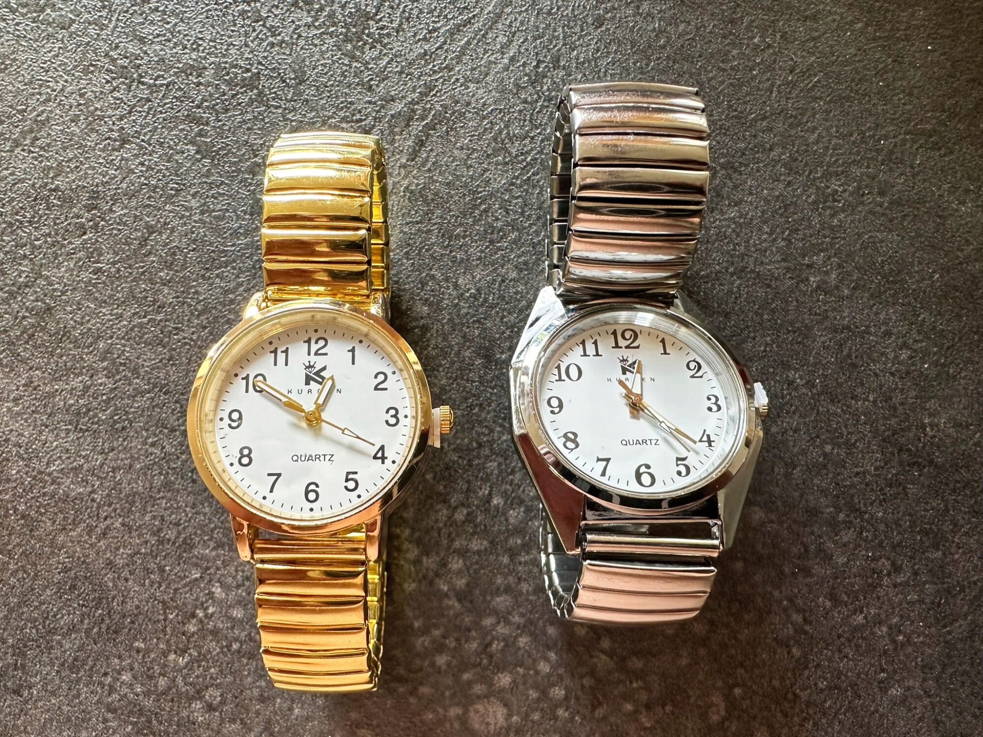 Zegarek damski męski wygodny rozciągliwy na gumce bransoleta złoty senior - obrazek 9