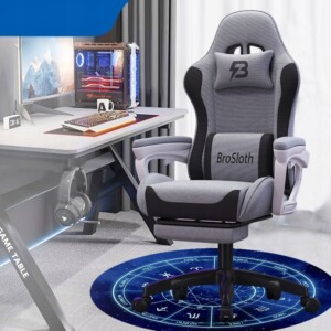 Fotel gamingowy ergonimiczny biurowy obrotowy z podnóżkiem szary do biura - miniatura 3