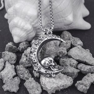 Naszyjnik srebrny łańcuszek księżyc czaszka 352 - miniatura 2