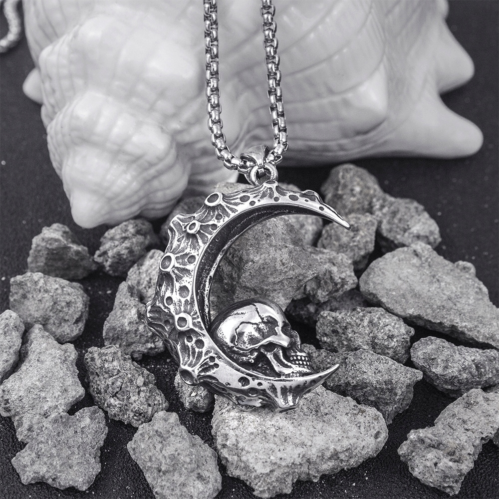 Naszyjnik srebrny łańcuszek księżyc czaszka 352 - zdjęcie 2