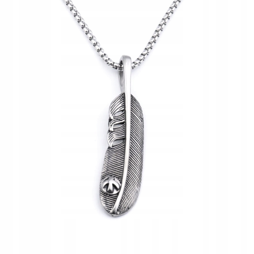Naszyjnik srebrny łańcuszek stal pióro piórko 343 - obrazek 2