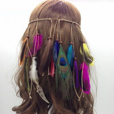 Pióropusz indiański opaska na głowę do włosów wianek rzemyk ozdoba wzór a - obrazek 2