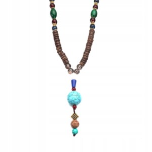 Naszyjnik drewniany nepal buddyjski mala amulet koraliki ręcznie wykonany - miniatura 2