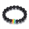 Bransoletka opaska tęczowa tęcza lgbt z kamienia naturalnego czarna unisex - miniatura 1